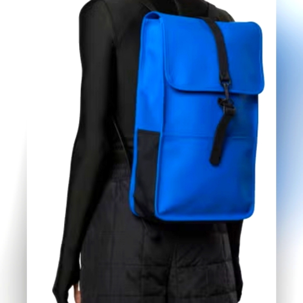 Rains Rolltop Rucksack Backpack W3 Waterproof Waves‎ (Blue) $125 Msrp NWTS